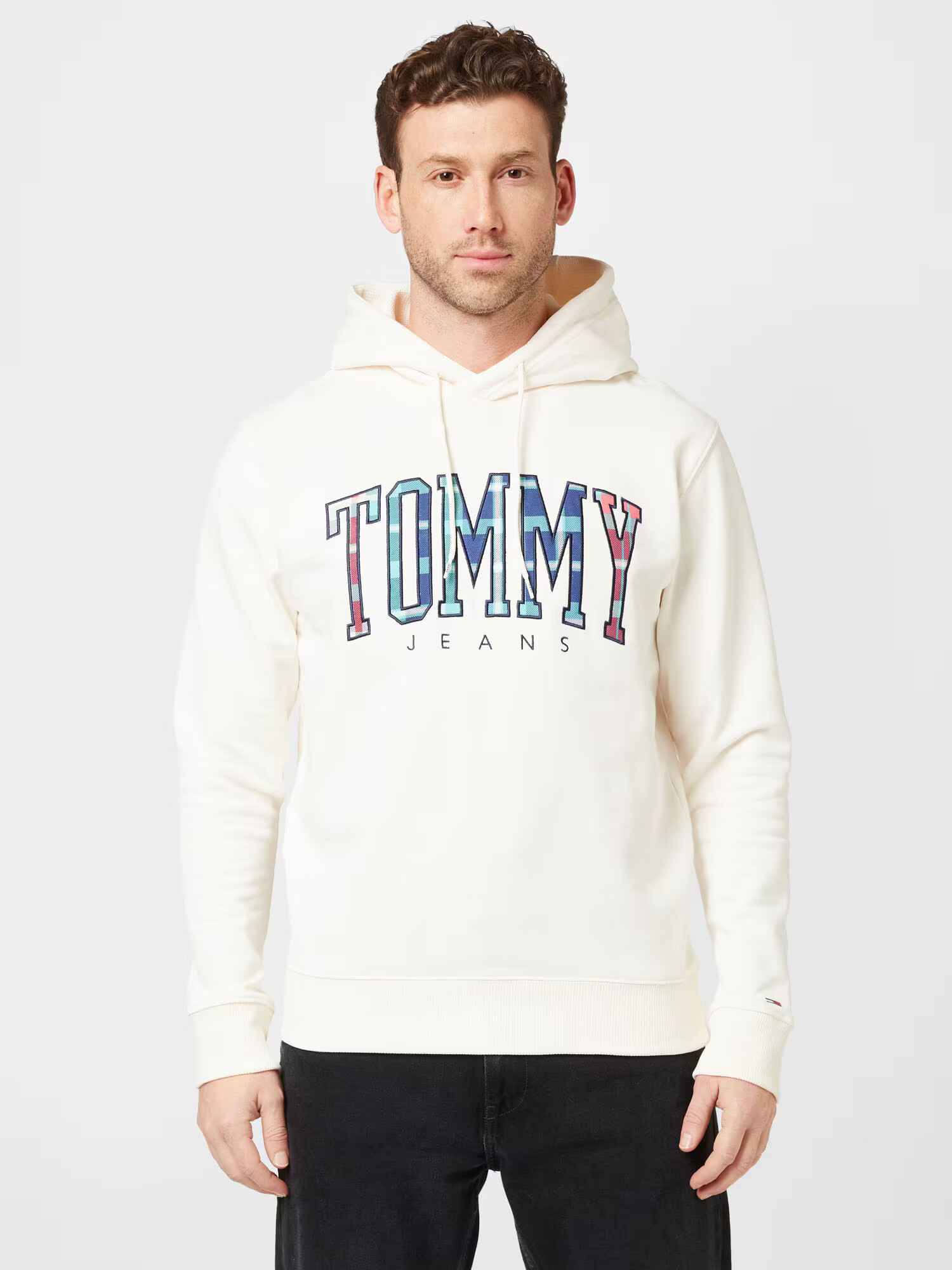 Tommy Jeans Mikina 'Tartan' modrá / ružová / čierna / biela - Pepit.sk