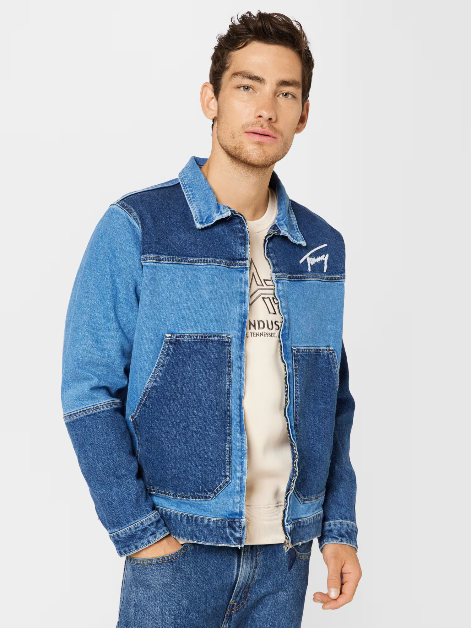 Tommy Jeans Prechodná bunda modrá denim / tmavomodrá / biela - Pepit.sk