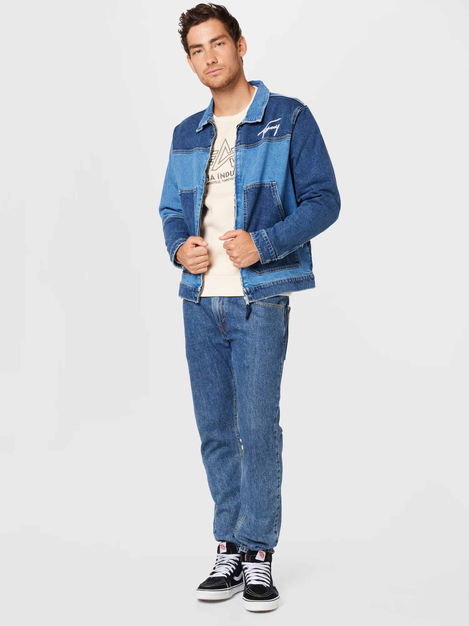 Tommy Jeans Prechodná bunda modrá denim / tmavomodrá / biela - Pepit.sk