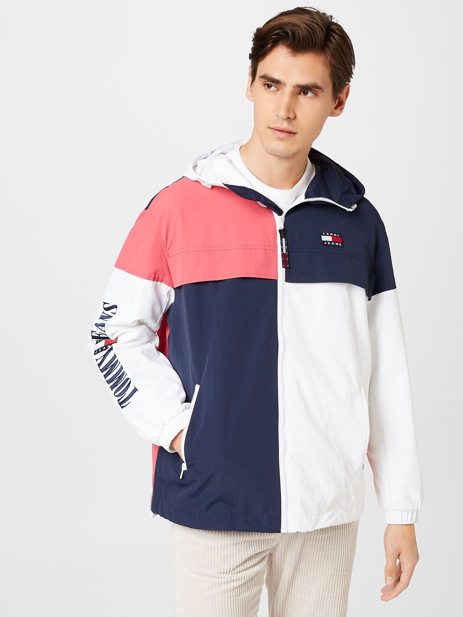 Tommy Jeans Prechodná bunda tmavomodrá / melónová / šedobiela - Pepit.sk