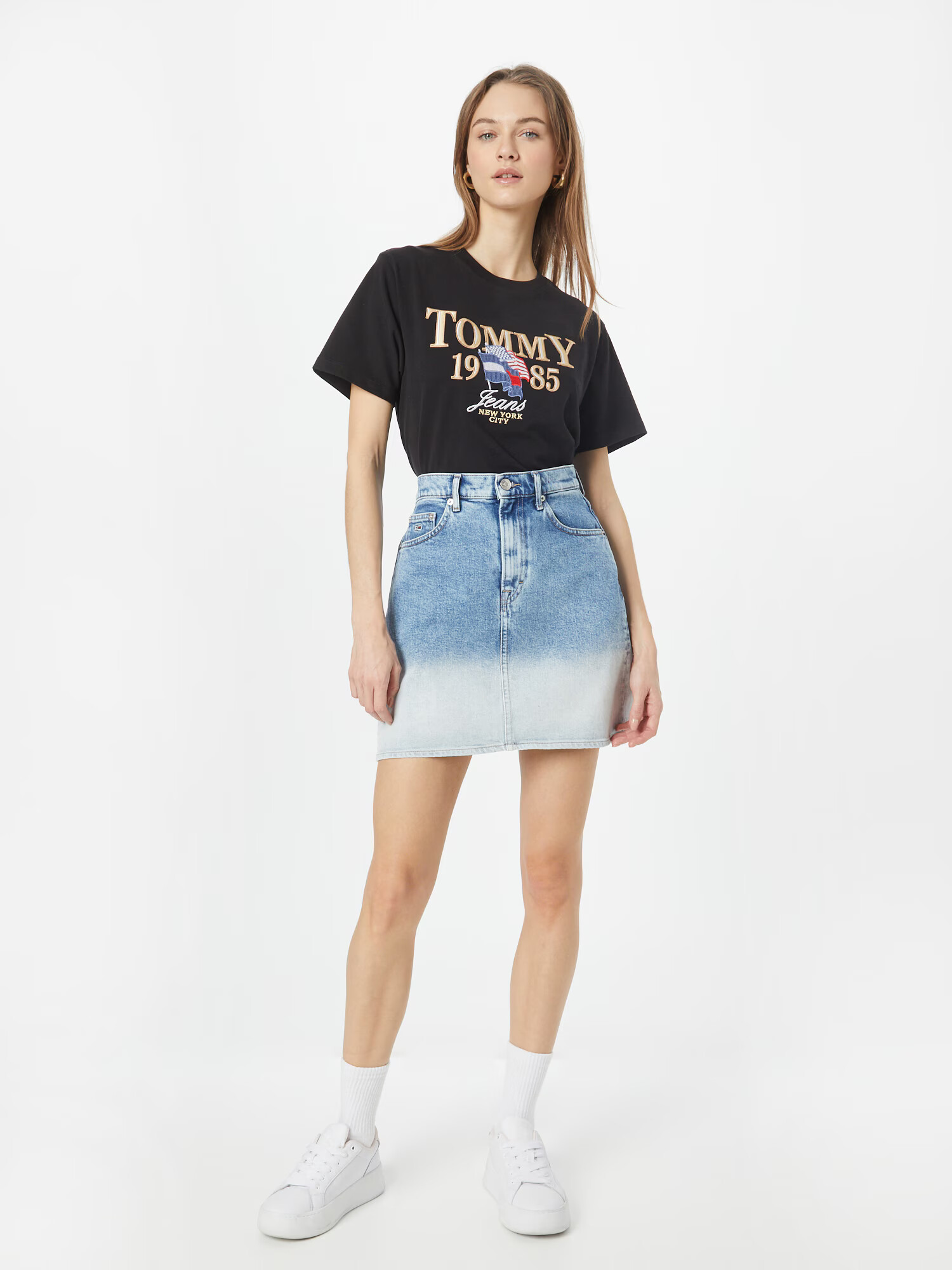 Tommy Jeans Sukňa modrá denim / červená / biela - Pepit.sk