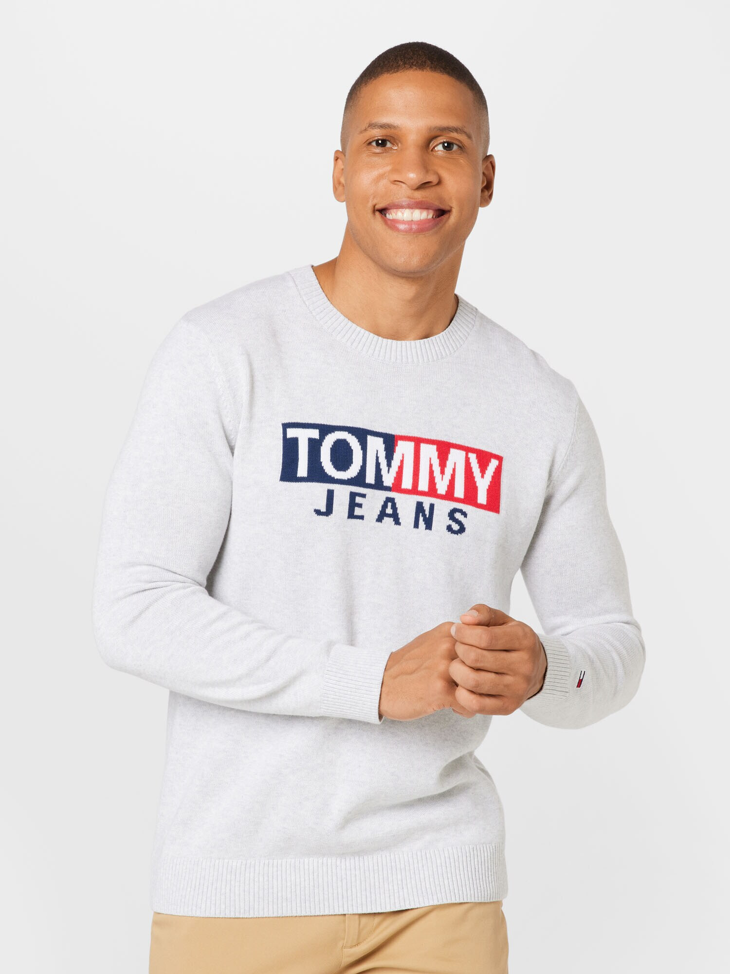 Tommy Jeans Sveter námornícka modrá / svetlosivá / svetločervená - Pepit.sk