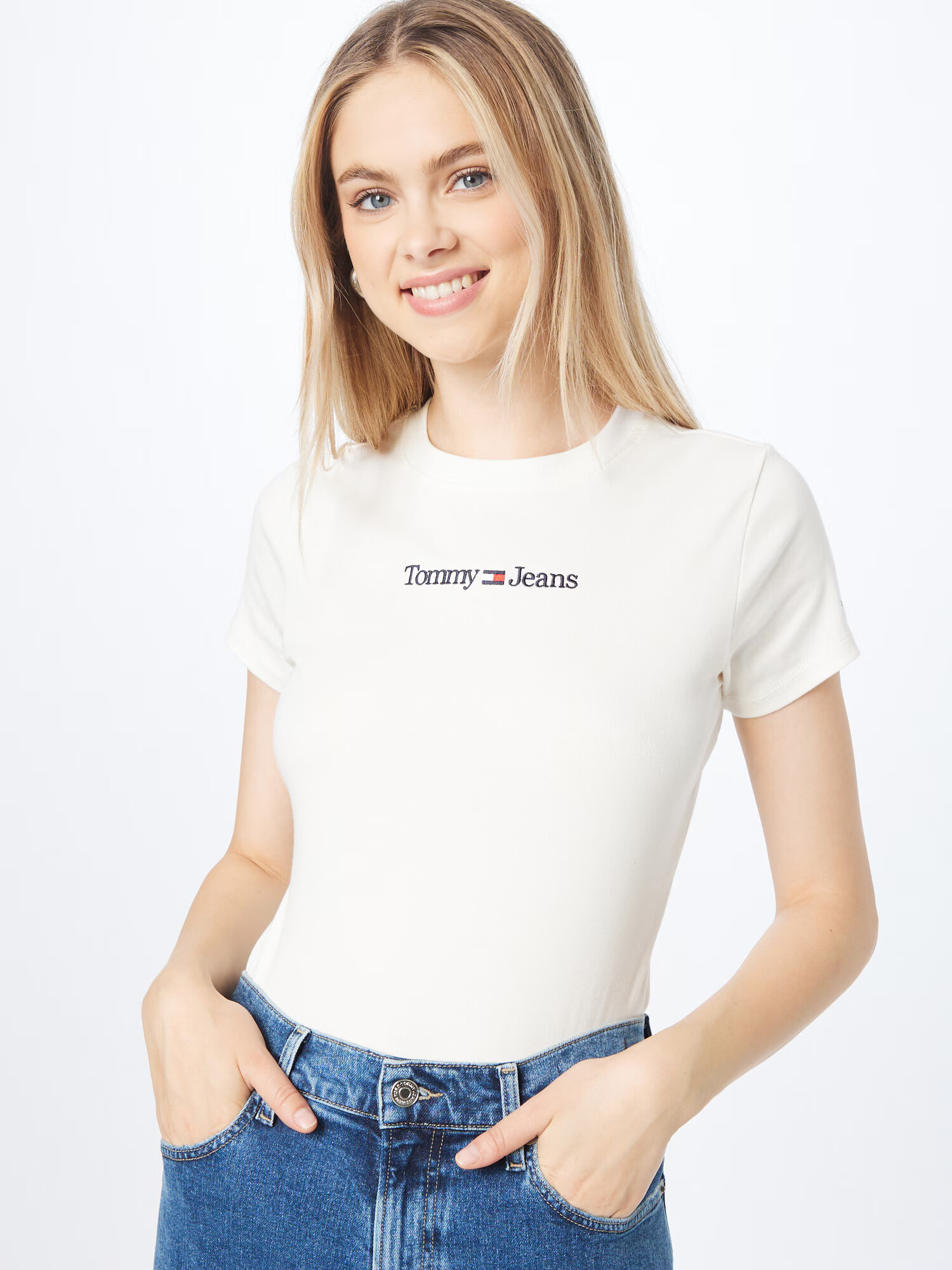 Tommy Jeans Tričko krémová / námornícka modrá / červená - Pepit.sk