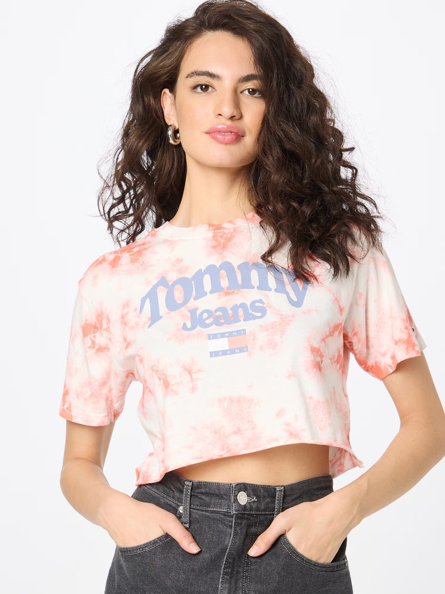 Tommy Jeans Tričko svetlomodrá / oranžovo červená / biela - Pepit.sk