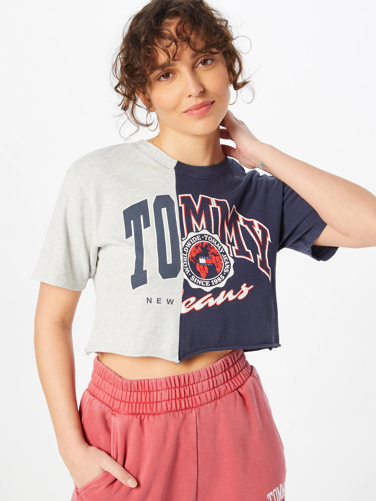 Tommy Jeans Tričko tmavomodrá / sivá / červená / biela - Pepit.sk