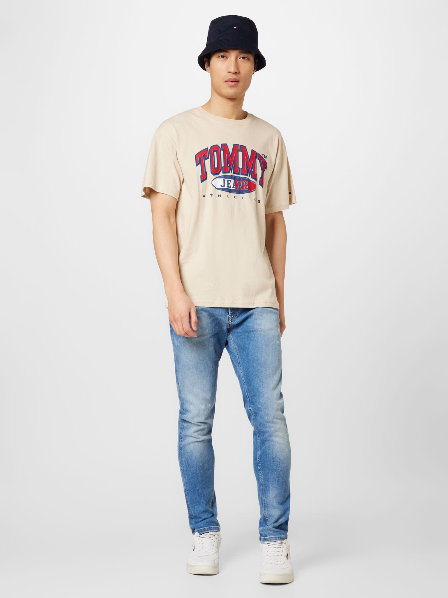 Tommy Jeans Tričko tmelová / kráľovská modrá / svetločervená / biela - Pepit.sk