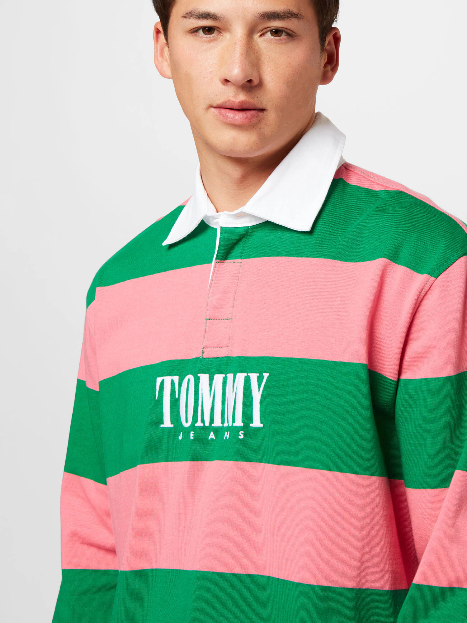 Tommy Jeans Tričko trávovo zelená / svetloružová / biela - Pepit.sk