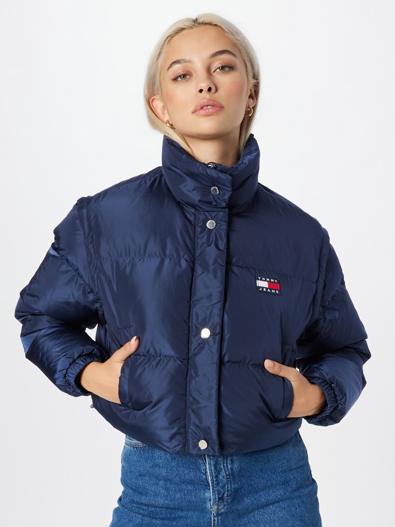 Tommy Jeans Zimná bunda modrá / ohnivo červená / šedobiela - Pepit.sk