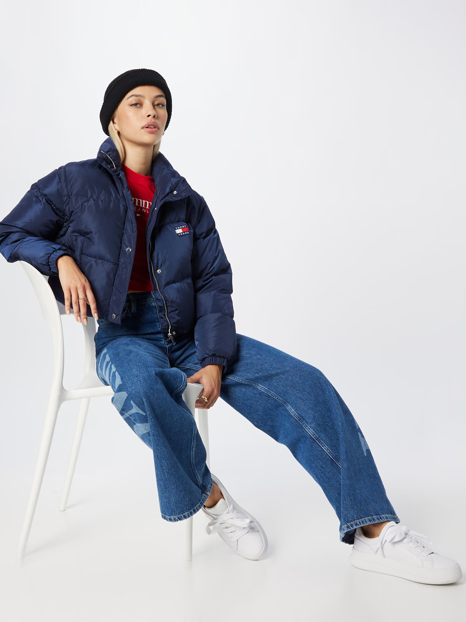 Tommy Jeans Zimná bunda modrá / ohnivo červená / šedobiela - Pepit.sk