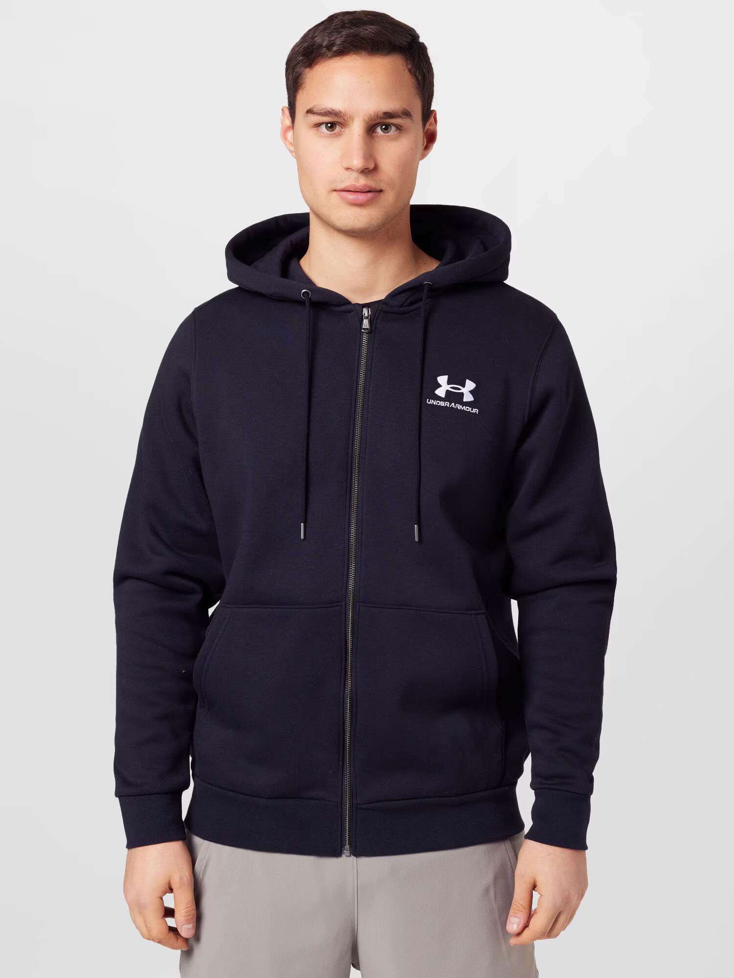 UNDER ARMOUR Športová mikina so zipsom 'Essential' čierna / biela - Pepit.sk