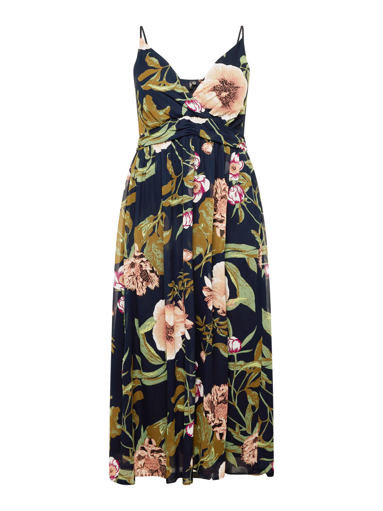 Vero Moda Curve Letné šaty 'VMKATNISS S/L MAXI DRESS EXP GA CUR' námornícka modrá / kaki / svetlozelená / púdrová - Pepit.sk