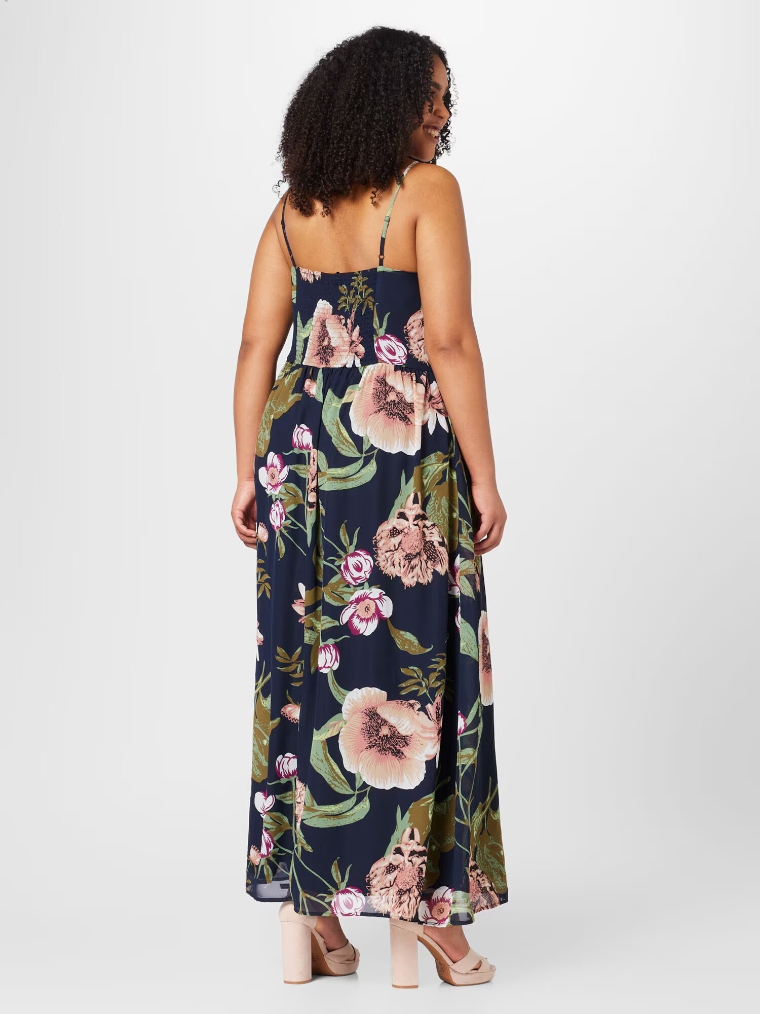 Vero Moda Curve Letné šaty 'VMKATNISS S/L MAXI DRESS EXP GA CUR' námornícka modrá / kaki / svetlozelená / púdrová - Pepit.sk