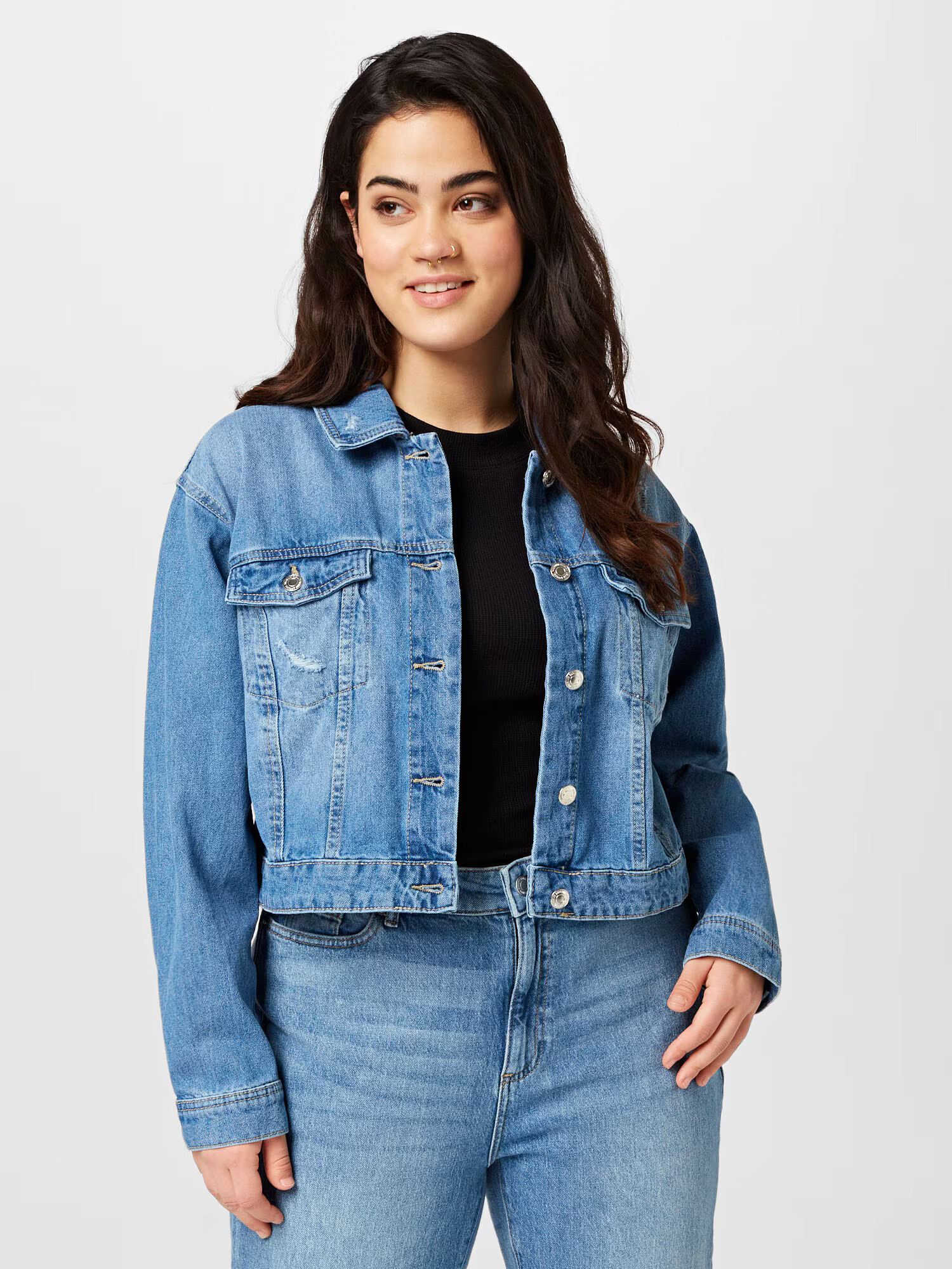 Vero Moda Curve Prechodná bunda 'RUE' modrá denim - Pepit.sk