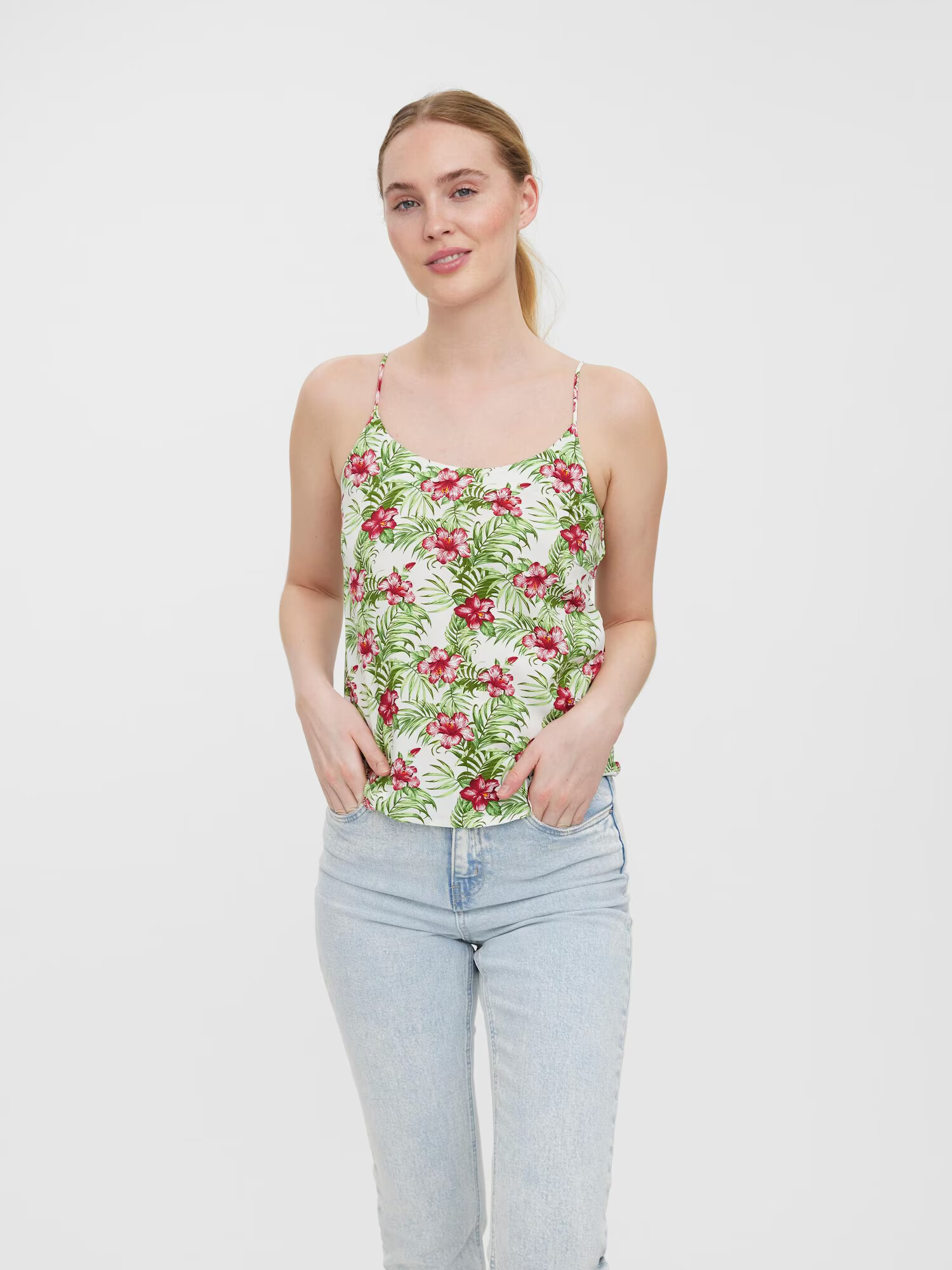 Vero Moda Petite Top 'Easy' zelená / ohnivo červená / biela - Pepit.sk