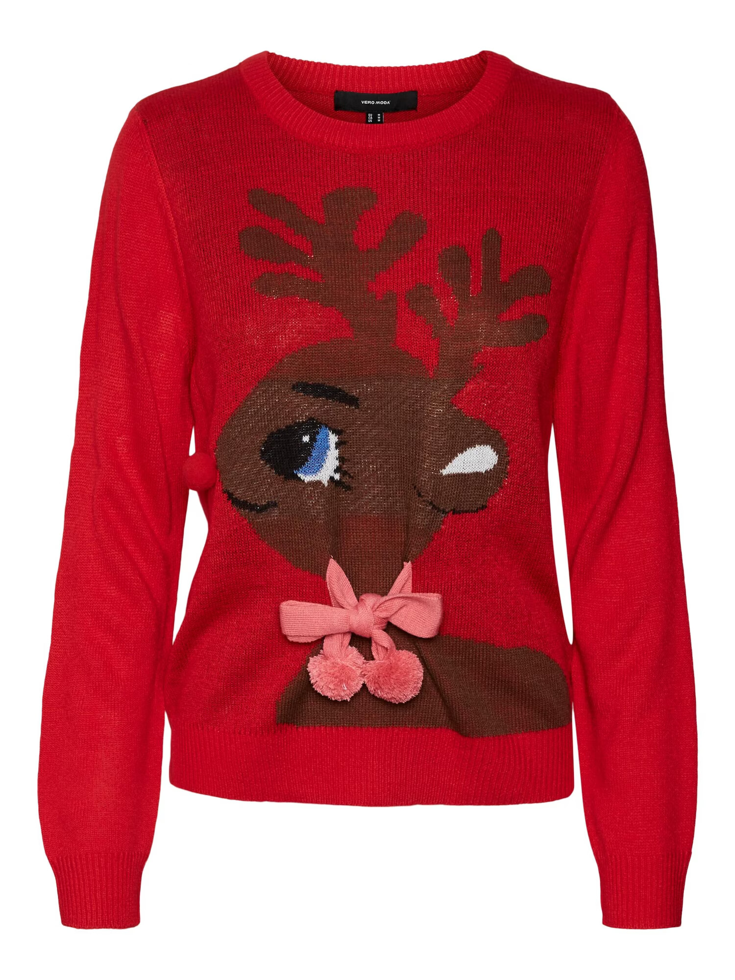 VERO MODA Sveter 'CUTE DEER' tmavohnedá / ružová / červená / biela - Pepit.sk