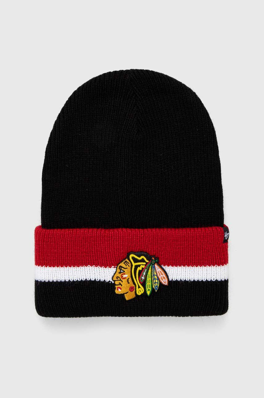 47brand Čiapka NHL Chicago Blackhawks čierna farba z tenkej pleteniny - Pepit.sk