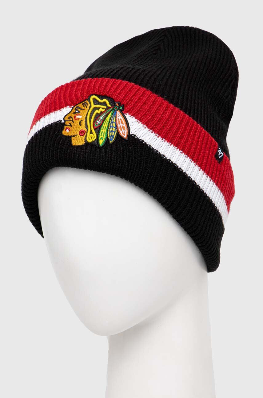 47brand Čiapka NHL Chicago Blackhawks čierna farba z tenkej pleteniny - Pepit.sk