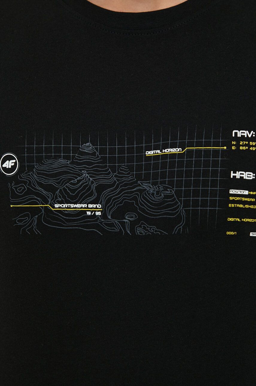 4F Bavlnené tričko čierna farba s potlačou - Pepit.sk