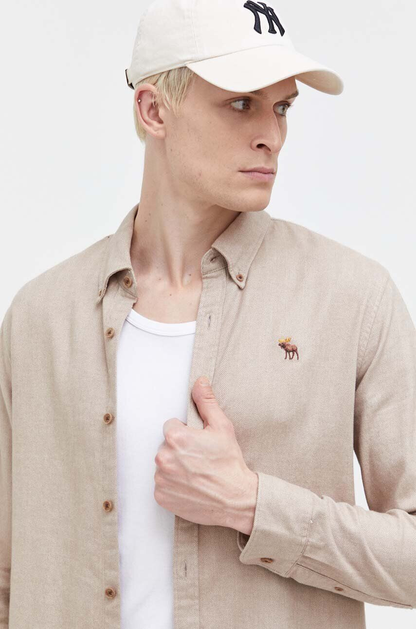 Abercrombie & Fitch Bavlnená košeľa pánska béžová farba regular s golierom button-down - Pepit.sk