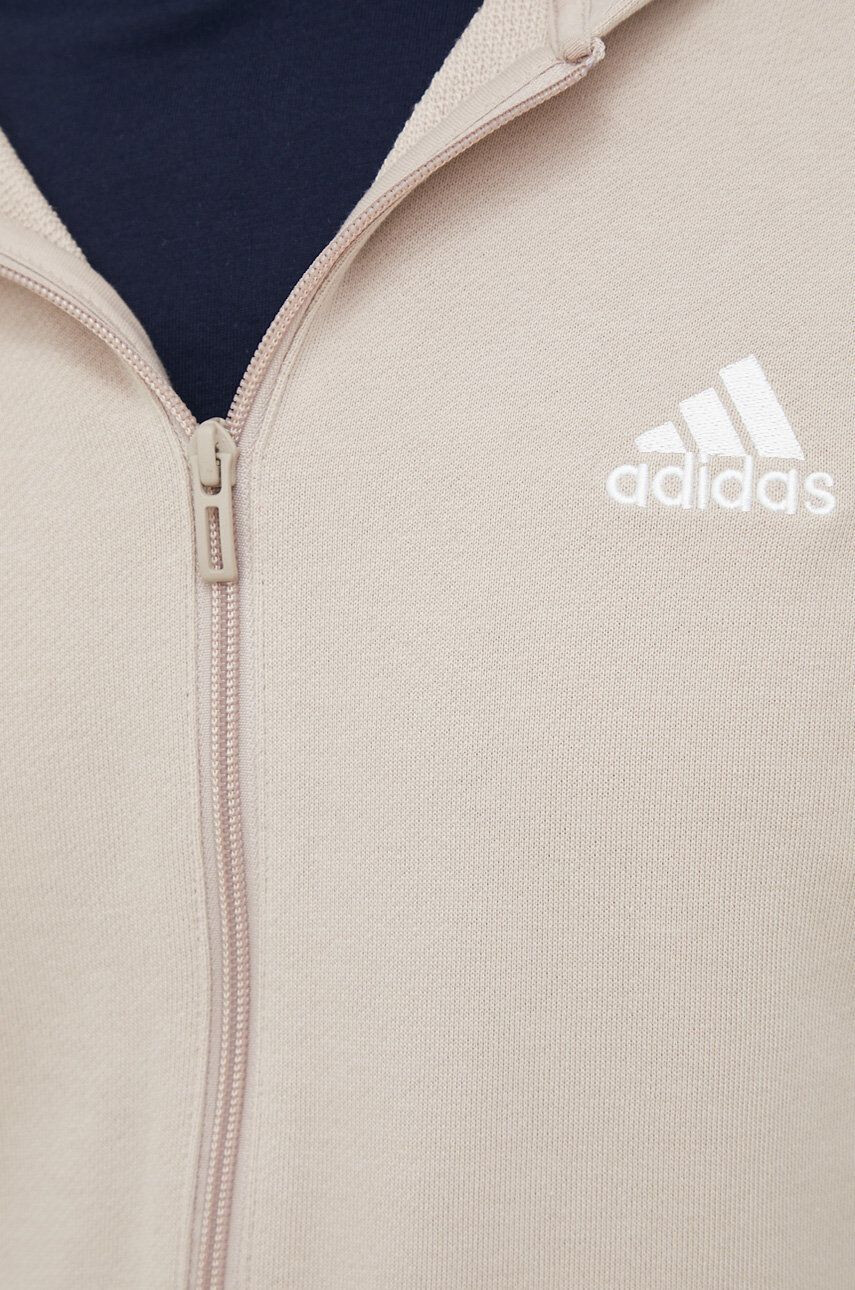 adidas Bavlnená mikina pánska béžová farba s kapucňou s nášivkou - Pepit.sk