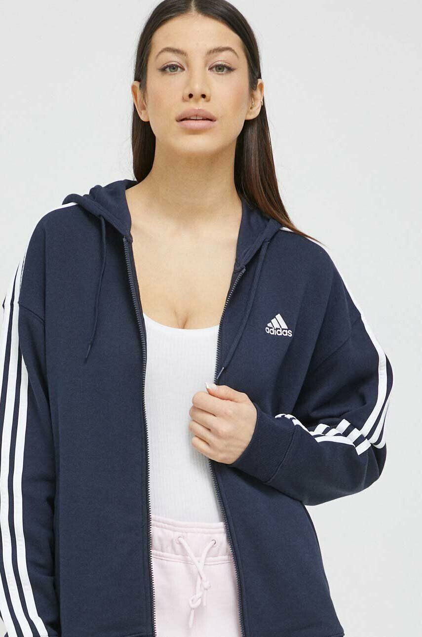 adidas Bavlnená mikina dámska zelená farba s kapucňou s nášivkou - Pepit.sk