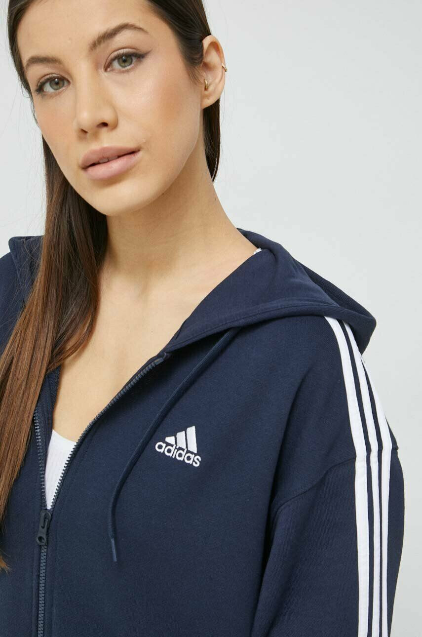 adidas Bavlnená mikina dámska zelená farba s kapucňou s nášivkou - Pepit.sk