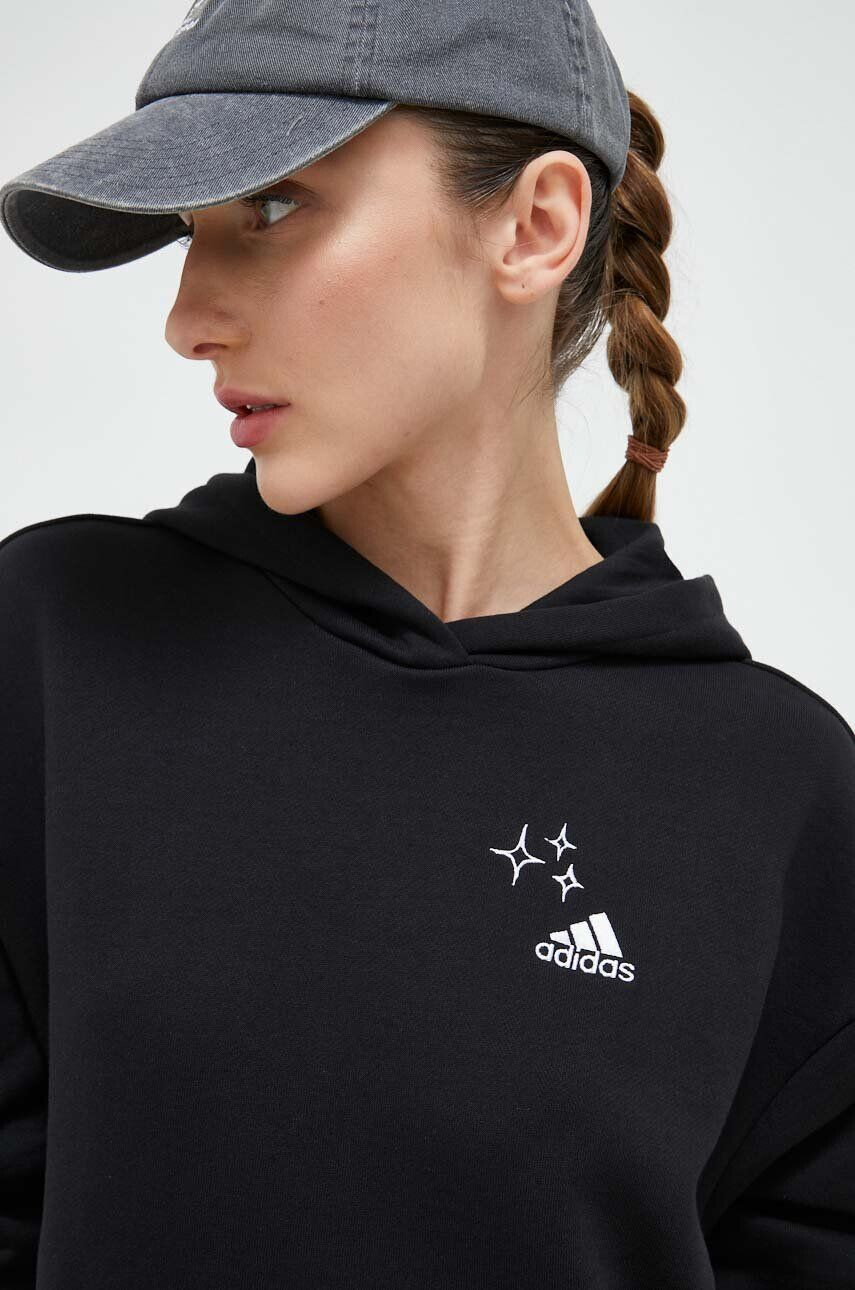 adidas Bavlnená mikina dámska čierna farba s kapucňou s nášivkou - Pepit.sk