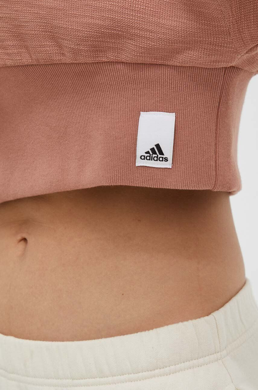 adidas Bavlnená mikina dámska hnedá farba s kapucňou jednofarebná - Pepit.sk