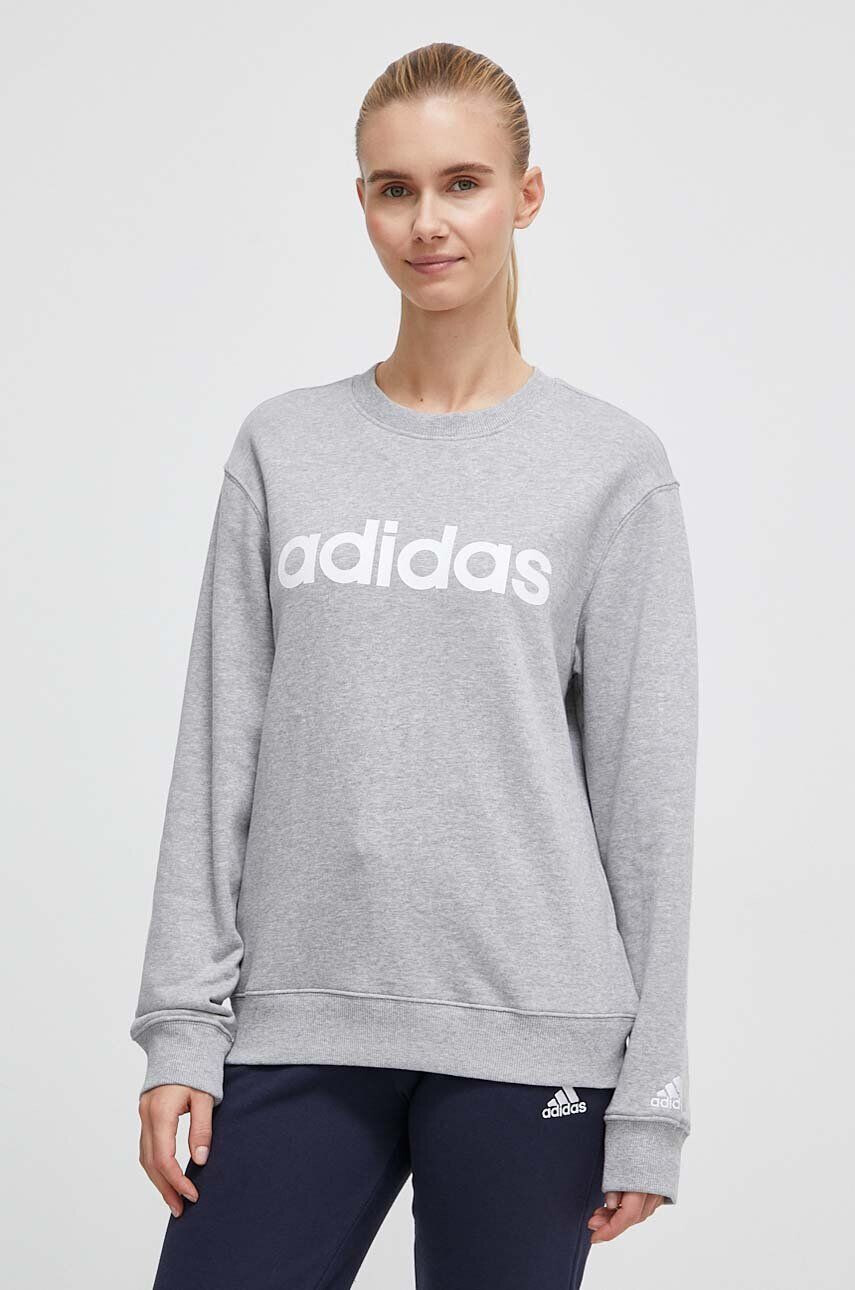 adidas Bavlnená mikina dámska šedá farba s potlačou - Pepit.sk