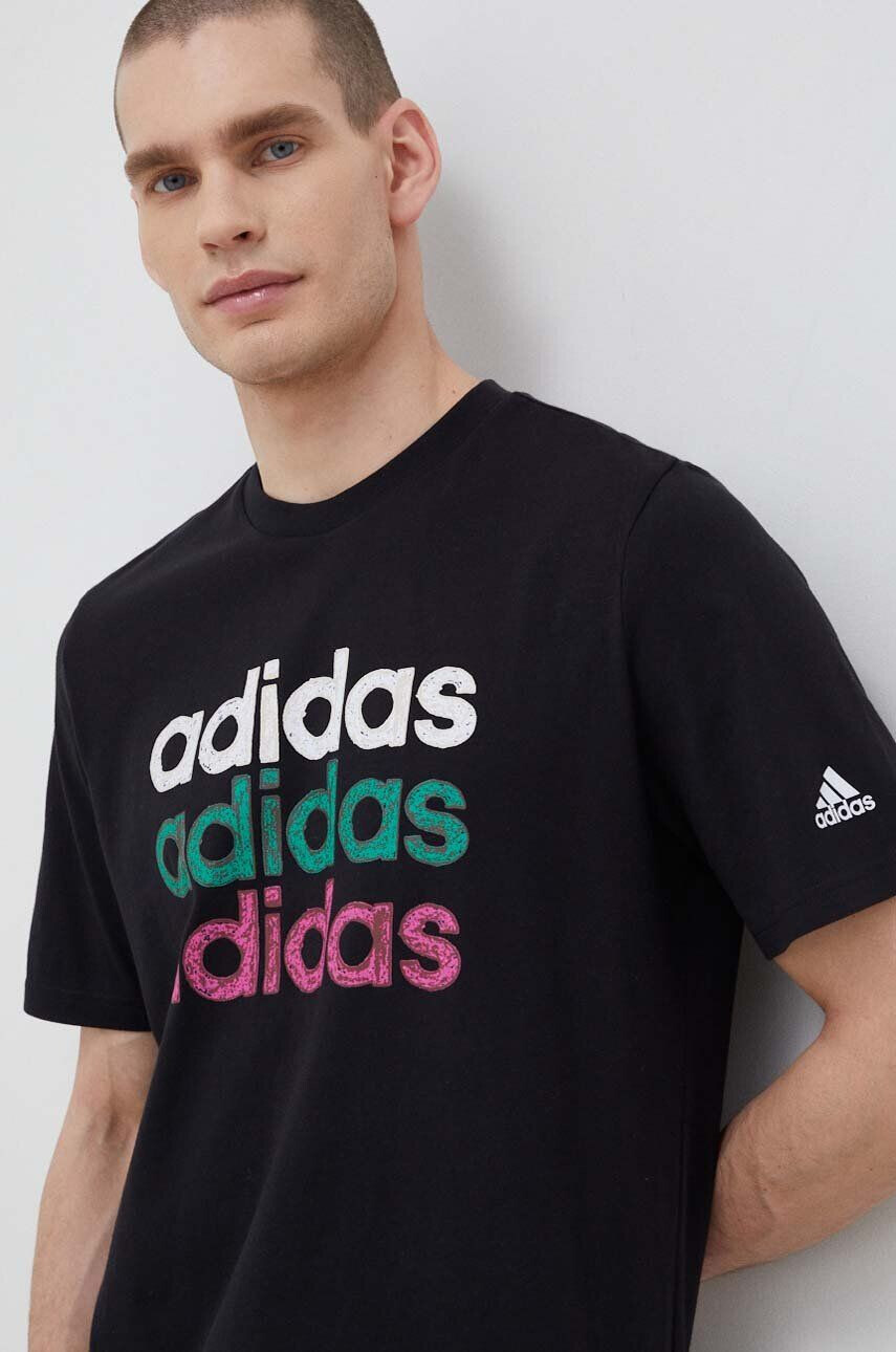 adidas Bavlnené tričko čierna farba vzorované - Pepit.sk