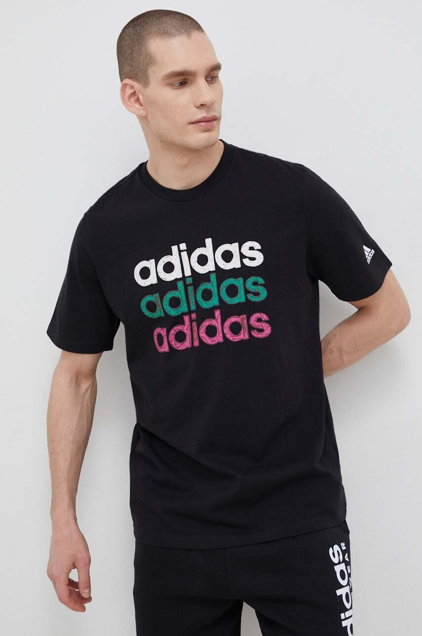 adidas Bavlnené tričko čierna farba vzorované - Pepit.sk