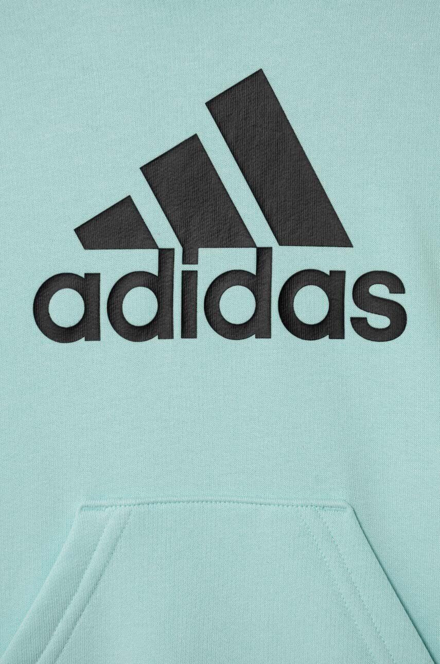 adidas Detská mikina tyrkysová farba s kapucňou s potlačou - Pepit.sk