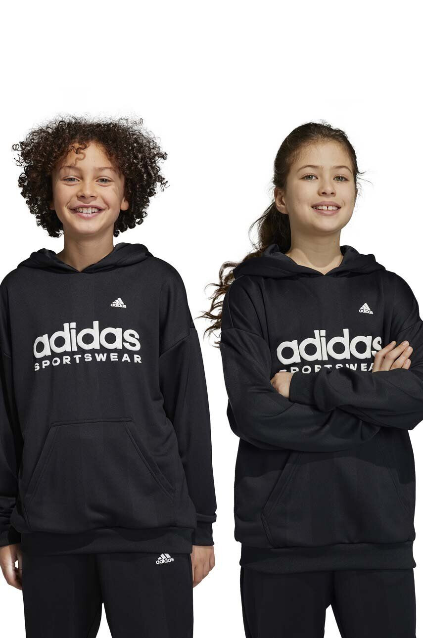 adidas Detská mikina FT čierna farba s kapucňou s potlačou - Pepit.sk