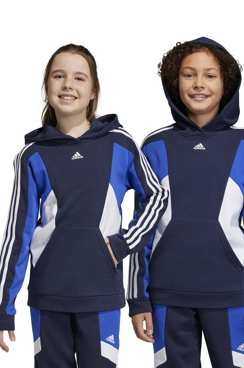 adidas Detská mikina U 3S CB HOODIE tmavomodrá farba s kapucňou vzorovaná - Pepit.sk