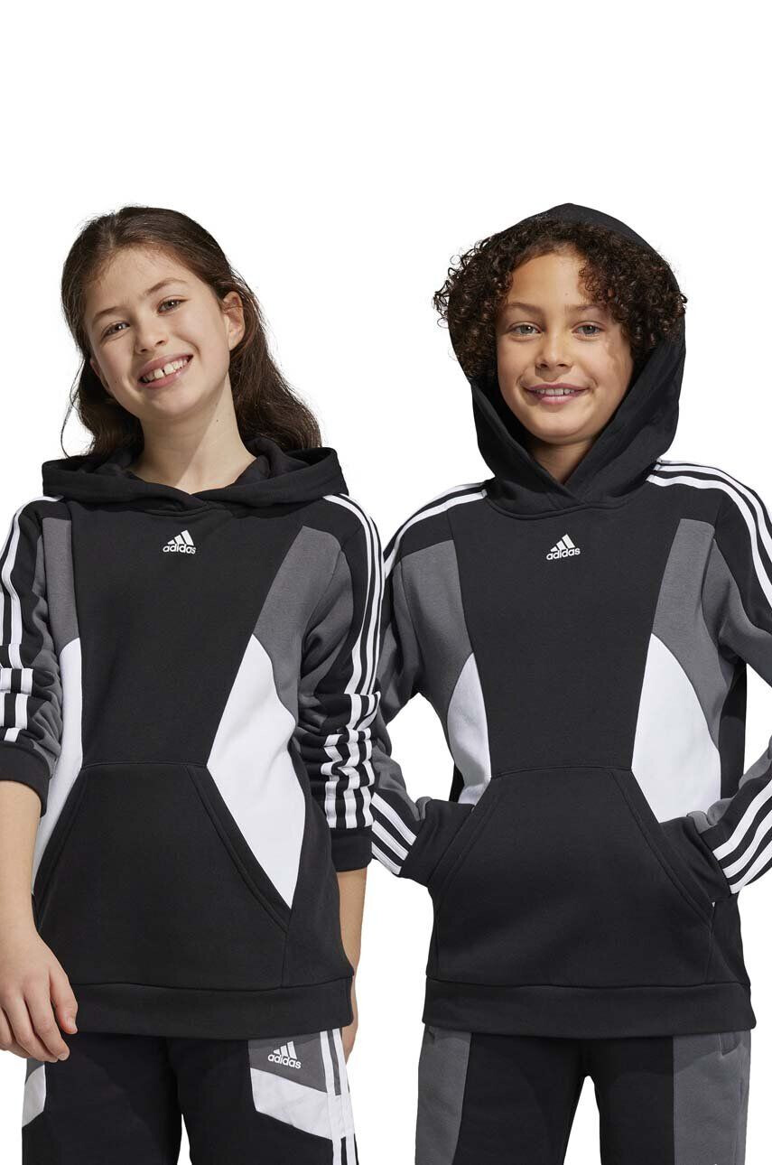 adidas Detská mikina U 3S CB HOODIE čierna farba s kapucňou vzorovaná - Pepit.sk