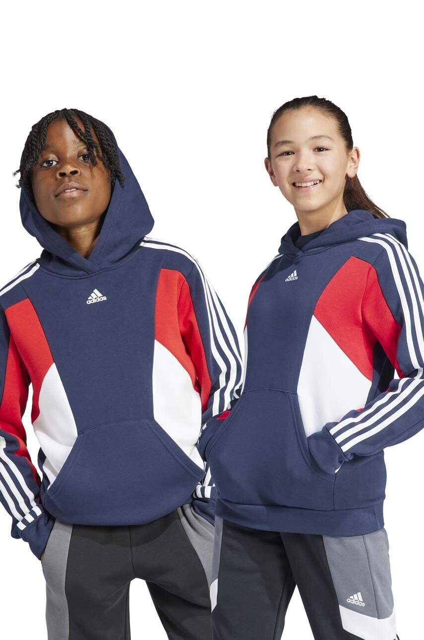 adidas Detská mikina U 3S CB HOODIE tmavomodrá farba s kapucňou vzorovaná - Pepit.sk