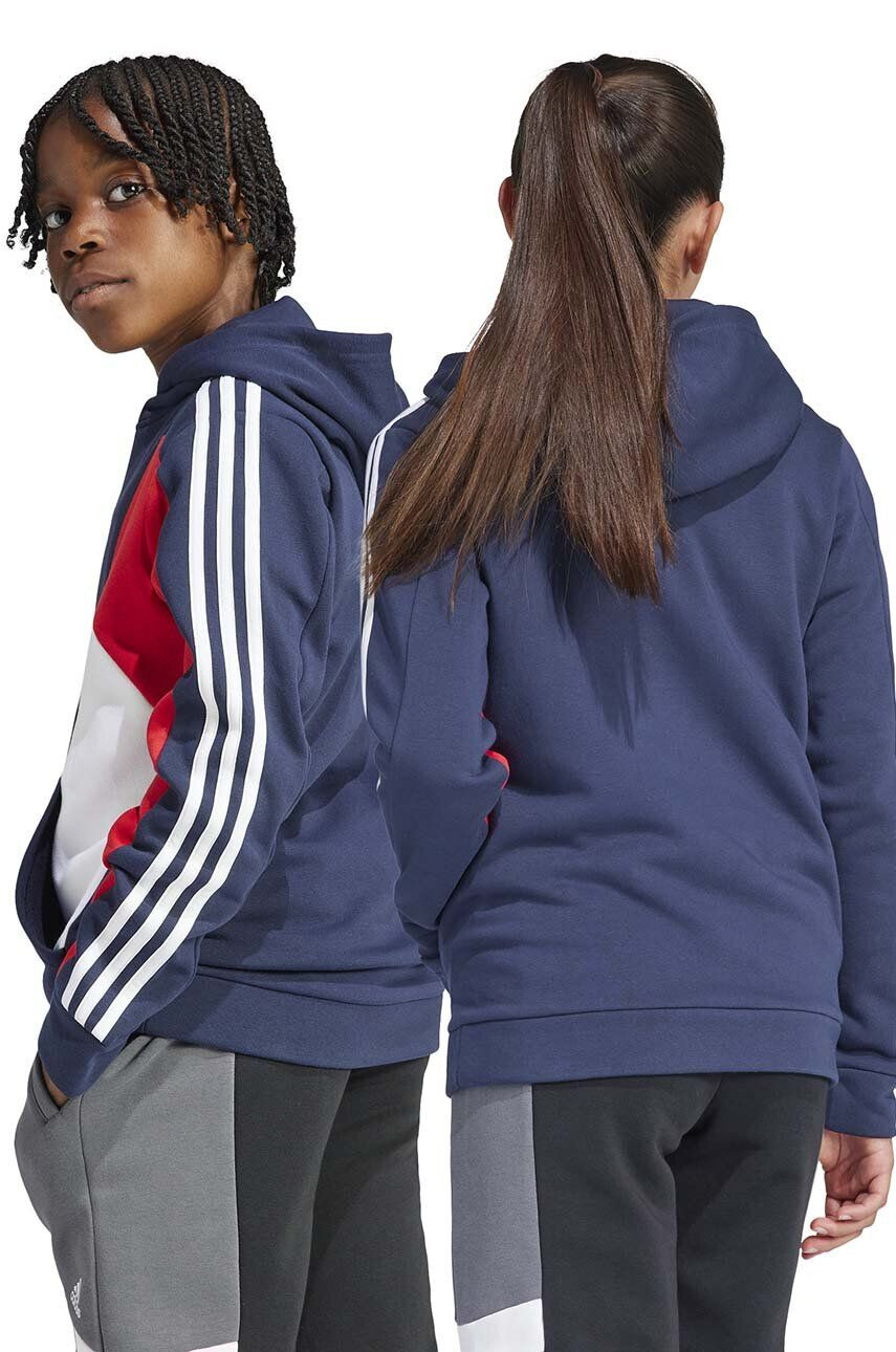 adidas Detská mikina U 3S CB HOODIE tmavomodrá farba s kapucňou vzorovaná - Pepit.sk