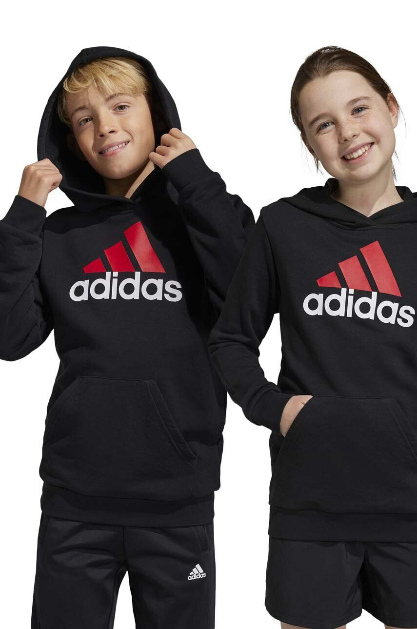 adidas Detská mikina U BL 2 HOODIE čierna farba s kapucňou s potlačou - Pepit.sk