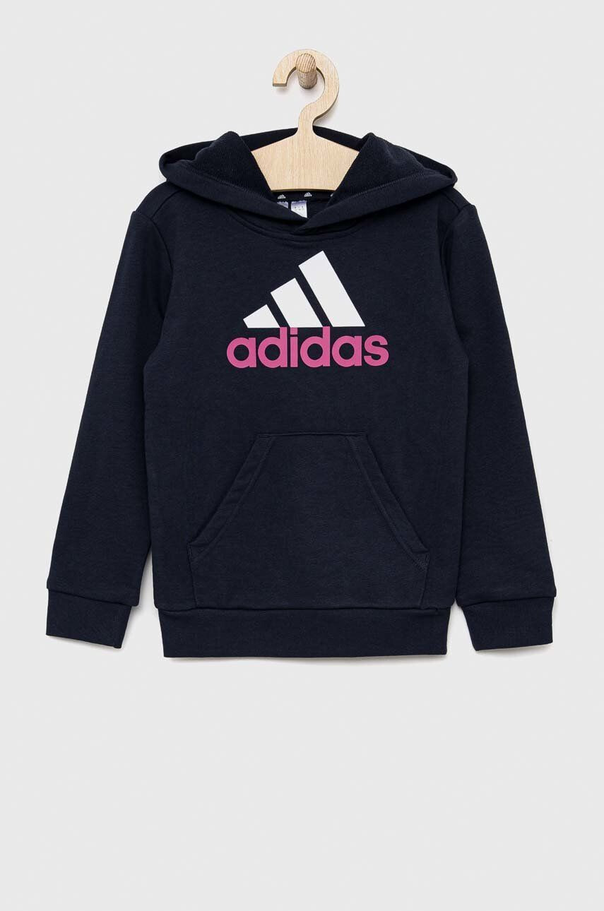 adidas Detská mikina U BL 2 HOODIE tmavomodrá farba s kapucňou s potlačou - Pepit.sk