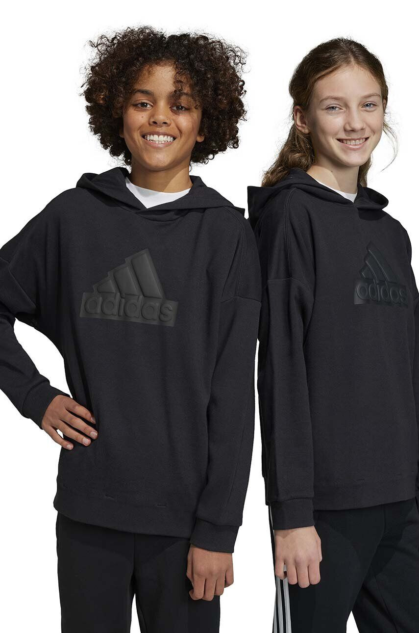 adidas Detská mikina U FI LOGO čierna farba s kapucňou s nášivkou - Pepit.sk