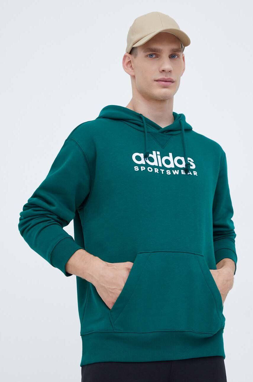 adidas Mikina pánska zelená farba s kapucňou s nášivkou - Pepit.sk