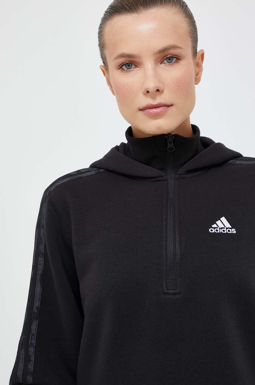 adidas Mikina dámska čierna farba s kapucňou jednofarebná - Pepit.sk