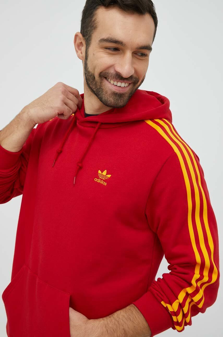 adidas Originals Bavlnená mikina pánska červená farba s kapucňou s nášivkou - Pepit.sk