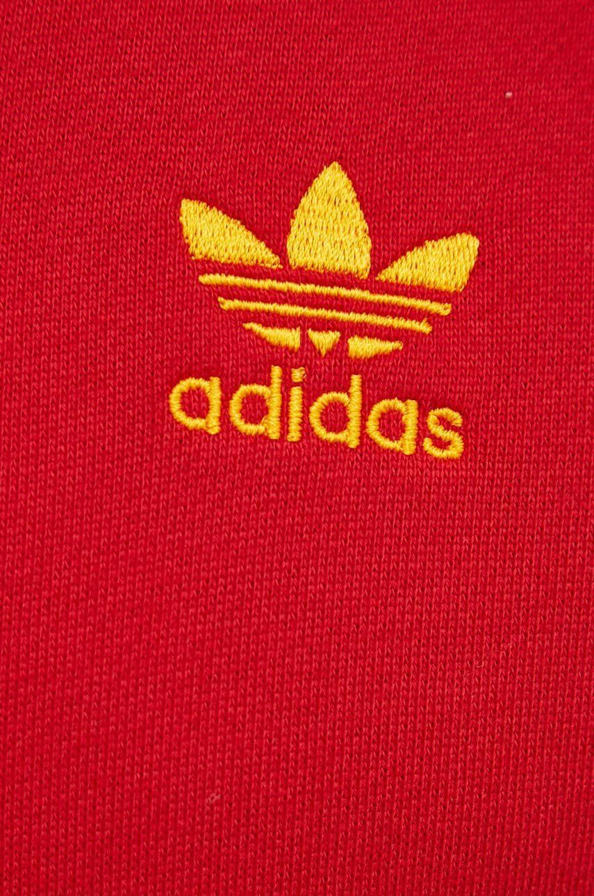 adidas Originals Bavlnená mikina pánska červená farba s kapucňou s nášivkou - Pepit.sk