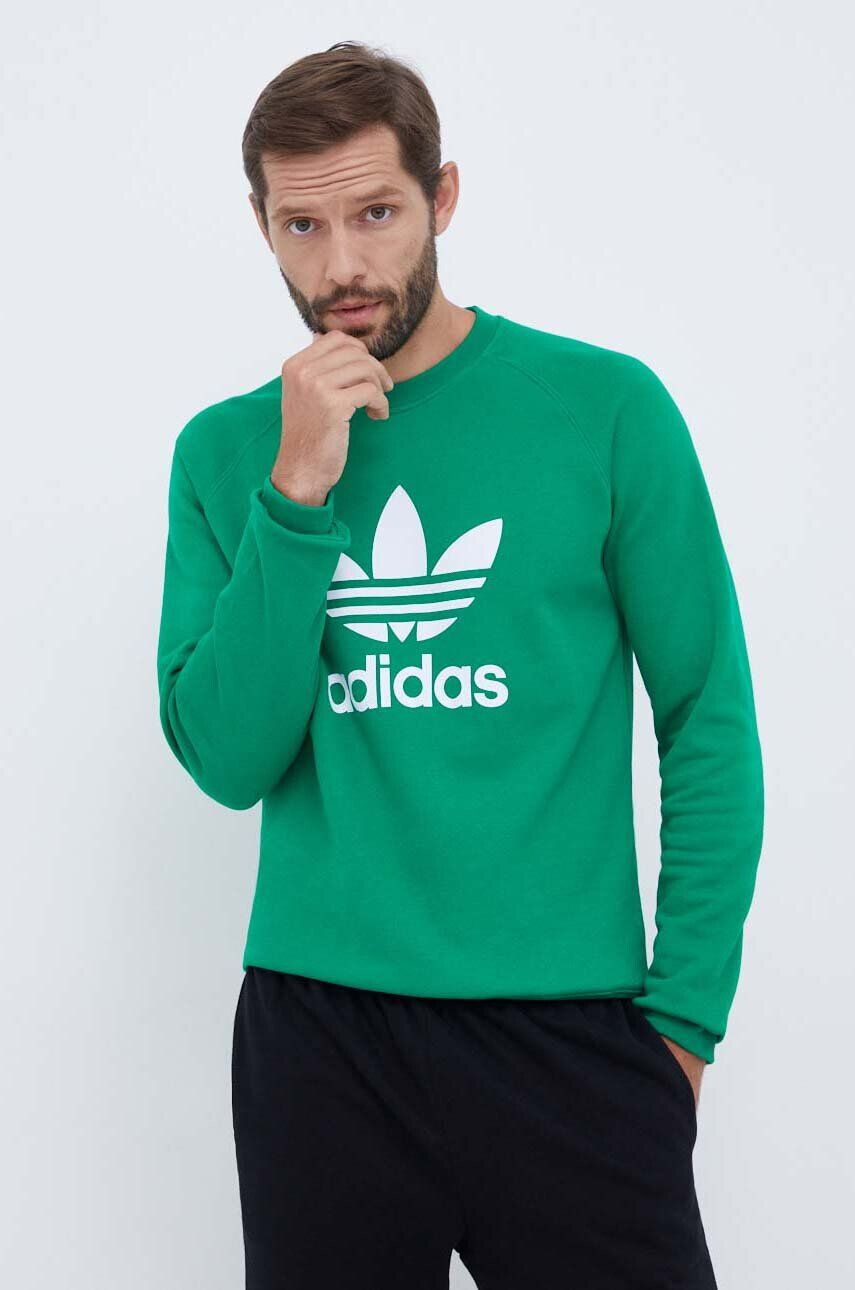 adidas Originals Bavlnená mikina pánska zelená farba s potlačou - Pepit.sk