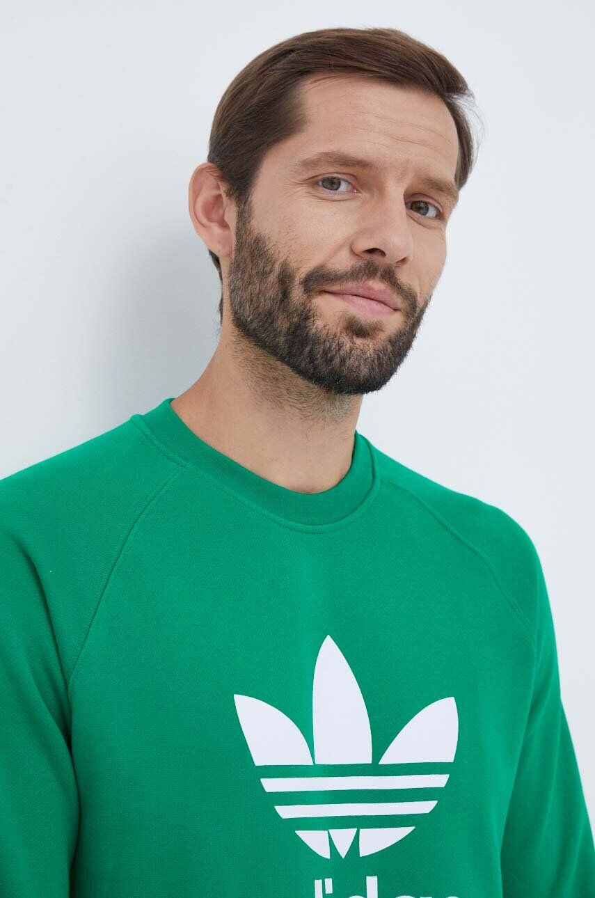 adidas Originals Bavlnená mikina pánska zelená farba s potlačou - Pepit.sk