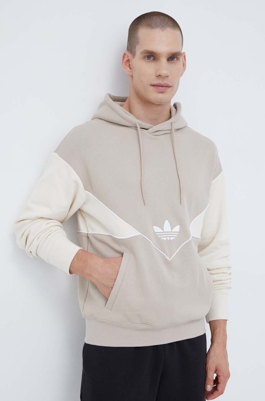 adidas Originals Bavlnená mikina pánska béžová farba s kapucňou vzorovaná - Pepit.sk