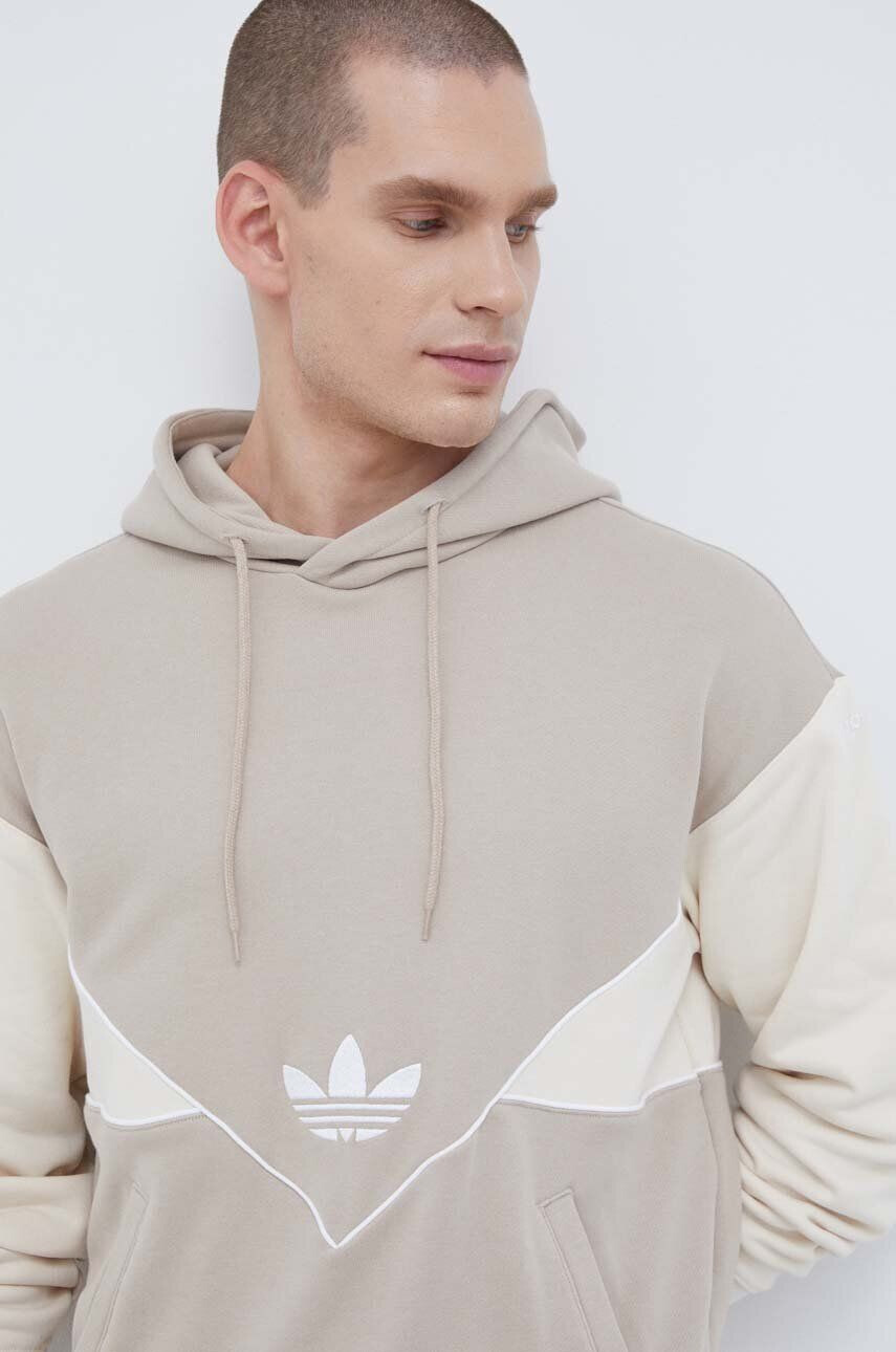 adidas Originals Bavlnená mikina pánska béžová farba s kapucňou vzorovaná - Pepit.sk