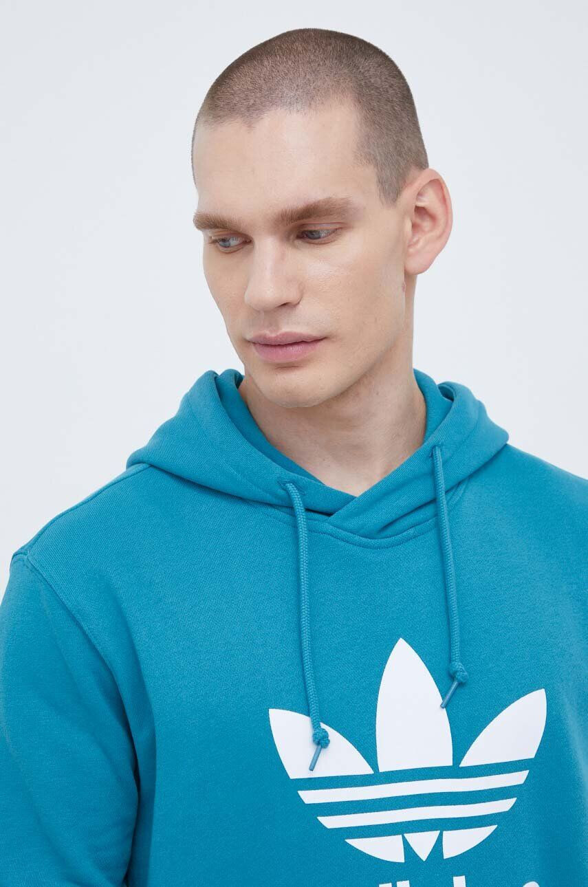 adidas Originals Bavlnená mikina pánska tyrkysová farba s kapucňou s potlačou - Pepit.sk