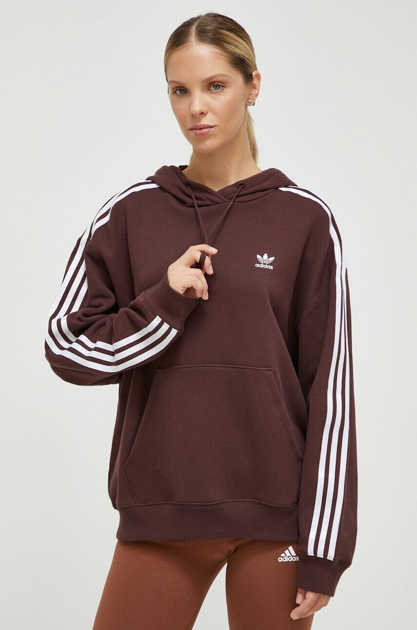 adidas Originals Bavlnená mikina dámska hnedá farba s kapucňou vzorovaná - Pepit.sk